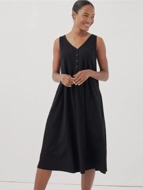 Pact Relaxed Slub Henley Tank 100% Organic Cotton Dress - Black Size XL